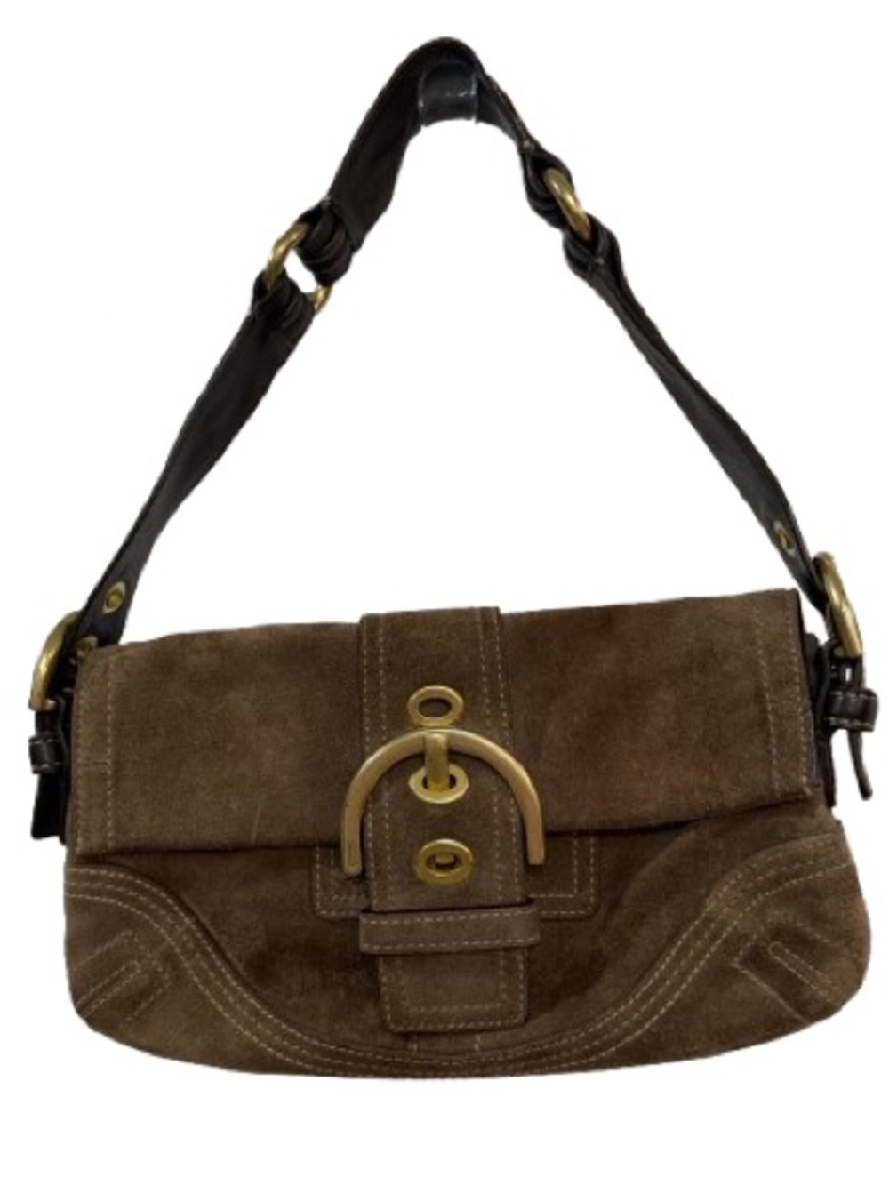Coach Vintage SoHo Flap Suede Shoulder Baguette Purse Brass Buckle Y2K G05S-8A1